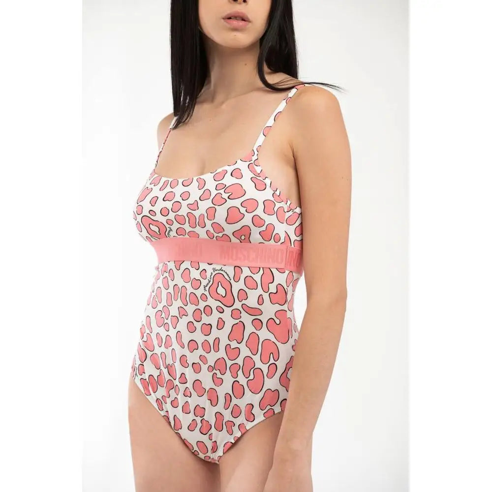 Moschino pink modal bodysuit med pink-hvid leopardprint
