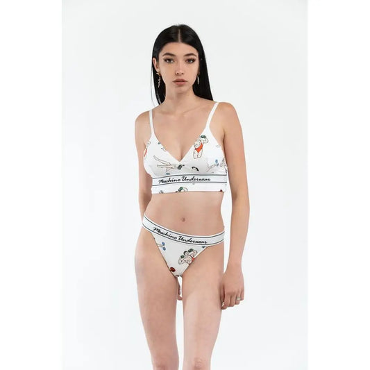 Moschinos hvide bomuldstop med cartoon-print bh og trusset