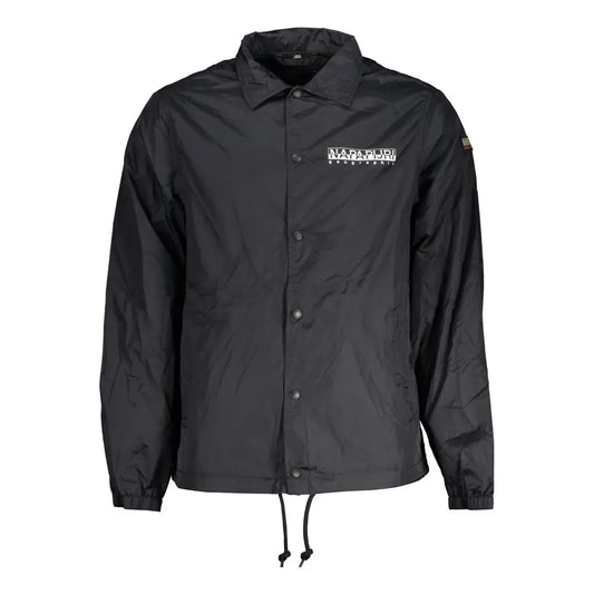 Napapijri black cotton coach jacket with white logo and buttons