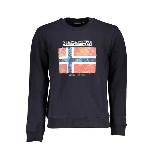 Napapijri blå bomuldssweater med norsk flag og orange blå gradient, 100% originale brands