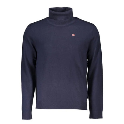 Napapijri blue tessuto sweater med marineblå turtleneck og flag-logo