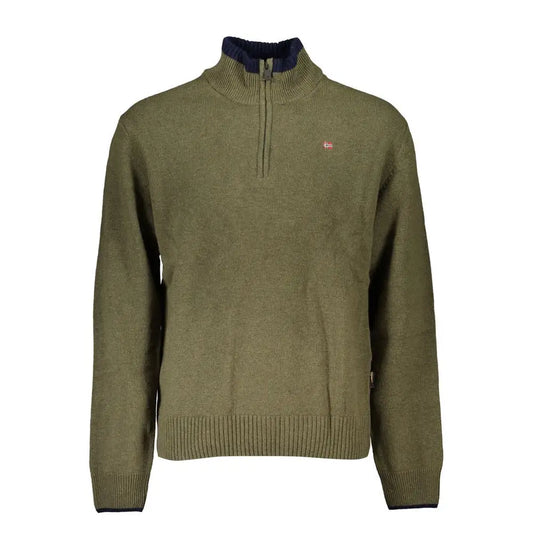 Napapijri Verde Tessuto herre-sweater i olivengrøn med navy krave