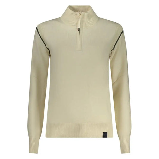 North sails bianco viscose donna maglia: cream knit sweater with half-zip and green stitching