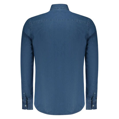 North sails blue cotton herre med klassisk krave og knapede manchetter