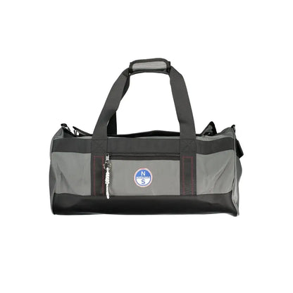 North Sails Grigio polyester duffel bag in gray and black with red stitching and circular logo