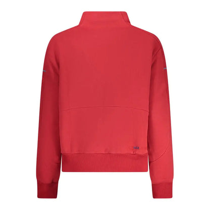 Vibrant North Sails red cotton women sweatshirt with high collar and reflective stripes