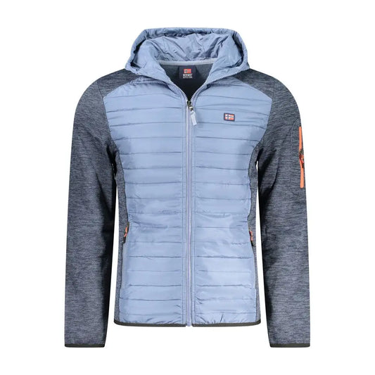 Azzurro polyester herrejakke i lyseblå med grå ærmer og orange lynlås