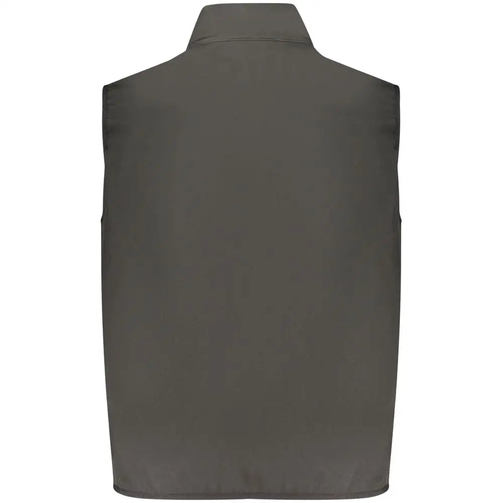 Sleek, minimalist sortgrå polyester vest med struktureret krave, 100% originale brands