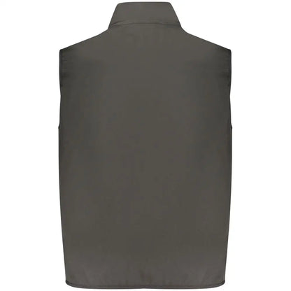 Sleek, minimalist sortgrå polyester vest med struktureret krave, 100% originale brands
