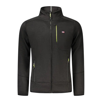 Sort sort polyester sweater med neon gul lynlås og norsk flag