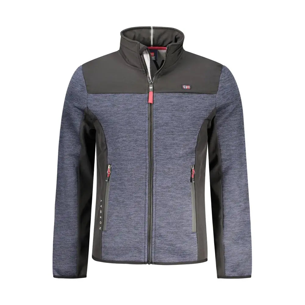 Grå og sort blu polyester jakke med norsk flag og rød lynlås