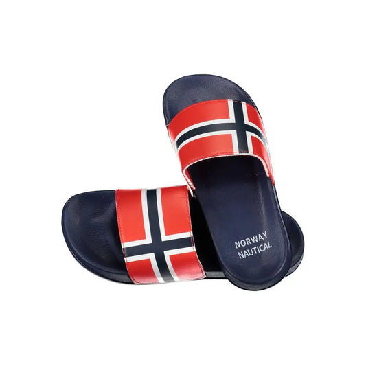 Blå plastic Norway 1963 sandal med norsk flag-motiv på stroppen