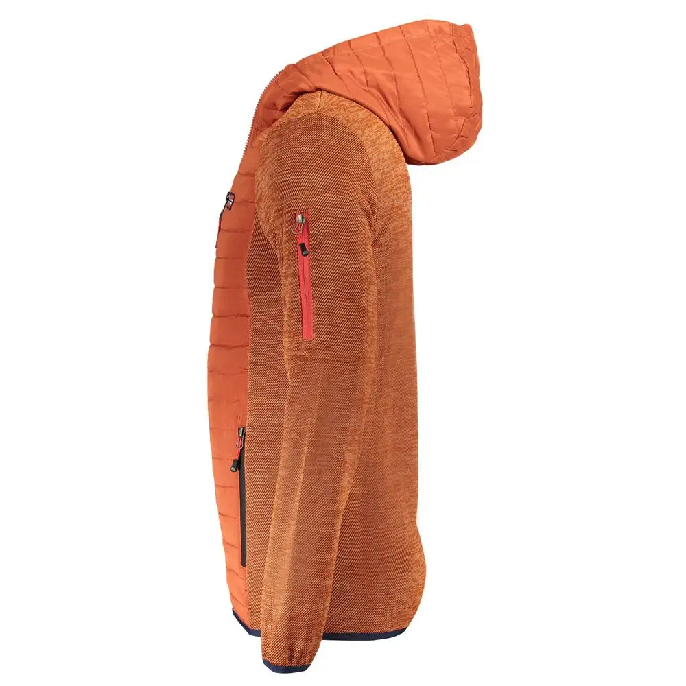 Orange quilted hooded jacket in Norway 1963s marrone polyester with red zipper