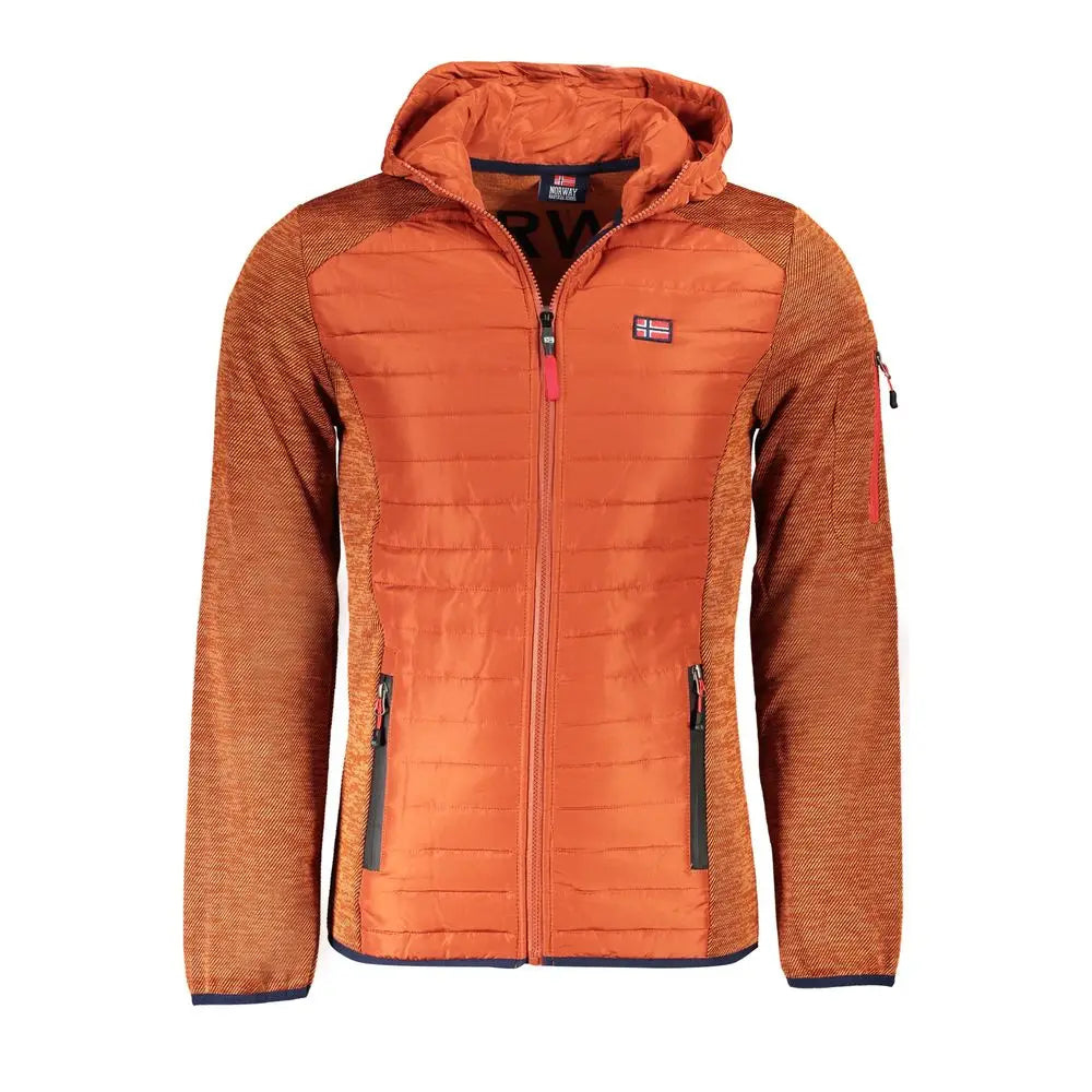Orange quilted hooded jacket med norsk flag og marrone polyester fra Norway 1963