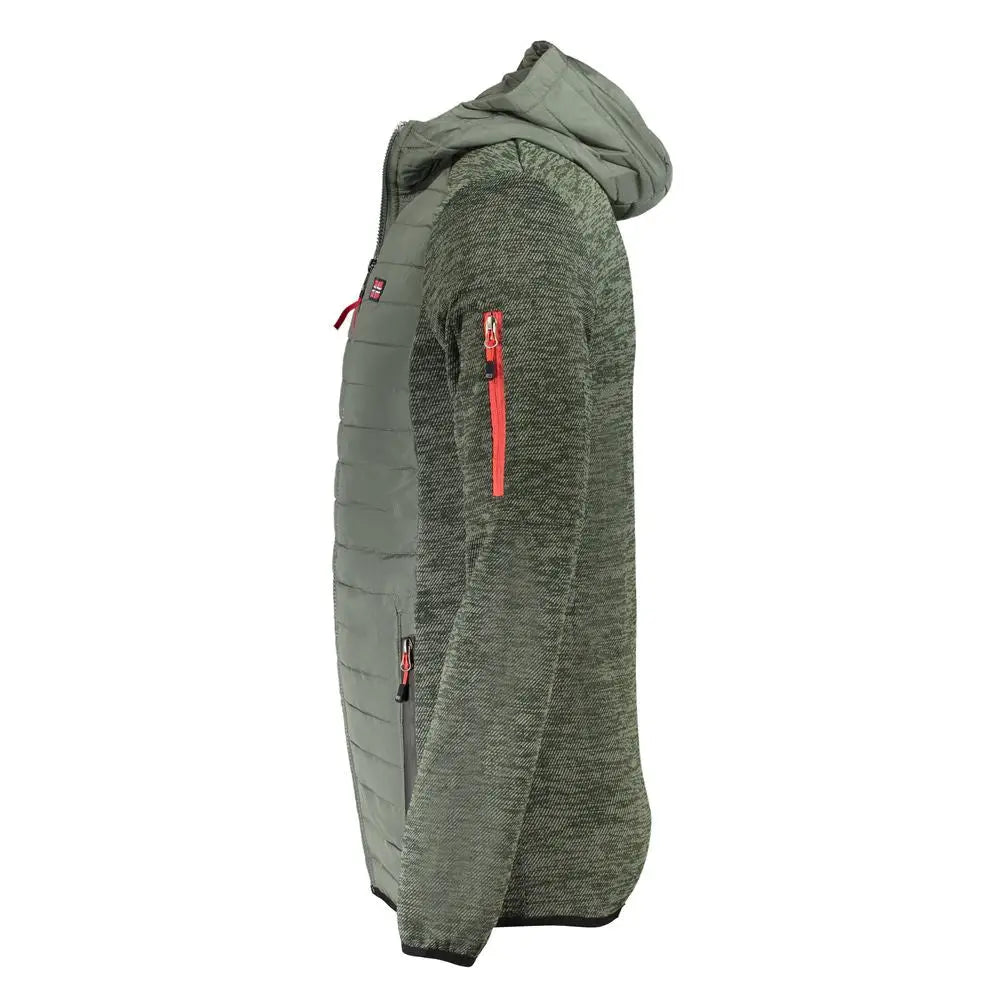 Verde polyester Norway 1963 jakke med olivegrøn quiltet hætte og orange lynlås