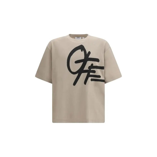 Off-White beige cotton sportswear: kortærmet t-shirt med sort graffiti-grafik