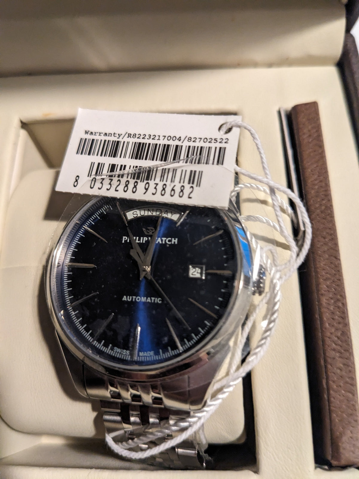 Philip Watch Roma Automatic R8223217004 med blå urskive og stållænke i æske