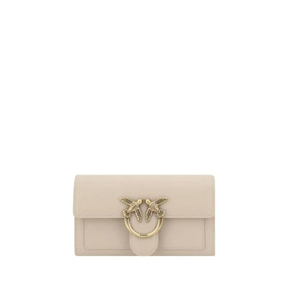 PINKO beige læder skulder taske med fugl og ring spænde