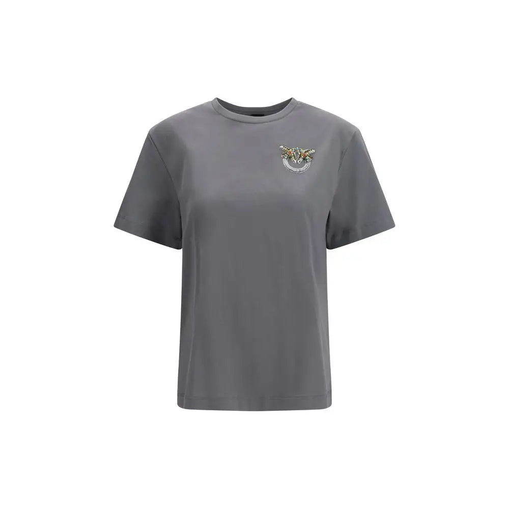 PINKO grå bomuld t-shirt med broderet logo på venstre bryst