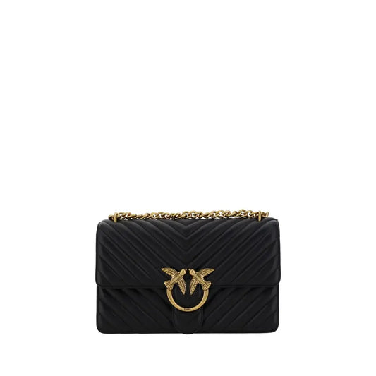 Sort Pinko Love One Classic skulderpose i sort quiltet læder med guld kæde og fuglebeslag