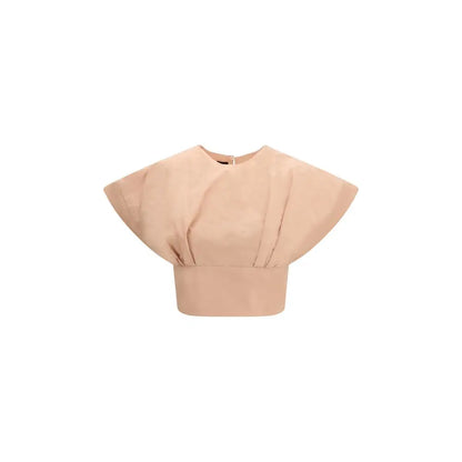 PINKO multicolor polyester top med beige cropped overdel, puffede ærmer og rynket liv
