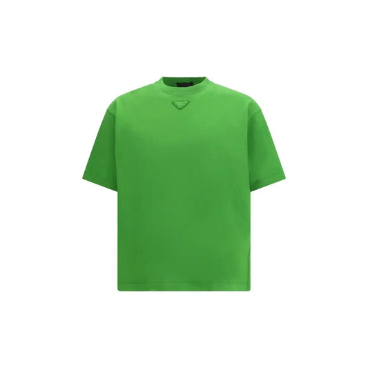 Lys grøn Prada Bicolor Cotton T-shirt med subtil trekantet logo