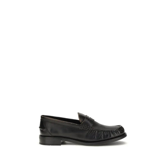 Prada black calf leather Bos Taurus slip-on loafers with ruffled toe
