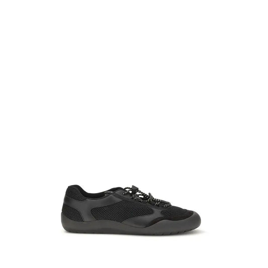 Prada black polyester athletic sneakers with mesh and beaded laces