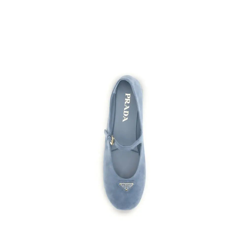 Prada blå geiteskind ballet flats med guld-tone spænde
