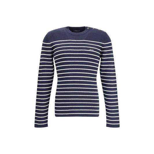 Prada striped sweater i marineblå og hvid med logo