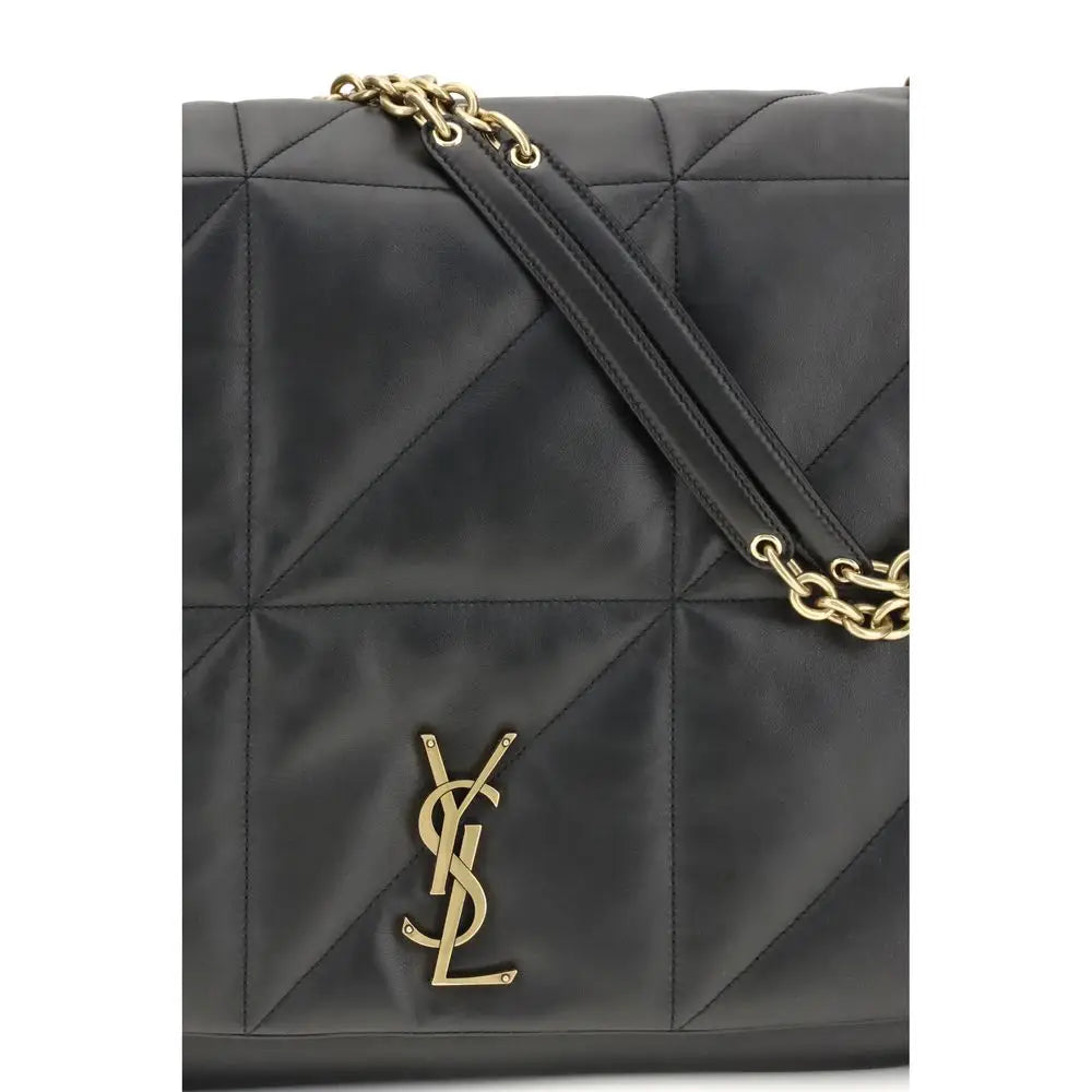Saint Laurent black lamb quilted nylon handbag with gold YSL chain strap