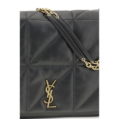 Saint Laurent black lamb quilted nylon handbag with gold YSL chain strap