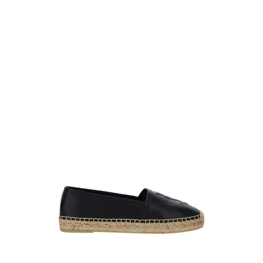 Sort Saint Laurent espadrilles i sort læder med vovet jutesål