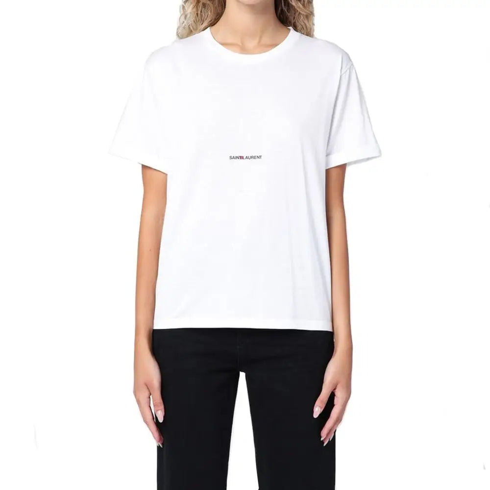 Saint Laurent hvid bomuld t-shirt med minimalistisk logo