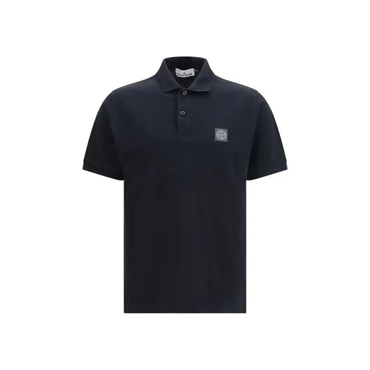 Stone Island sorte bomuldspolo-shirt i sort med tekstureret stof og logo