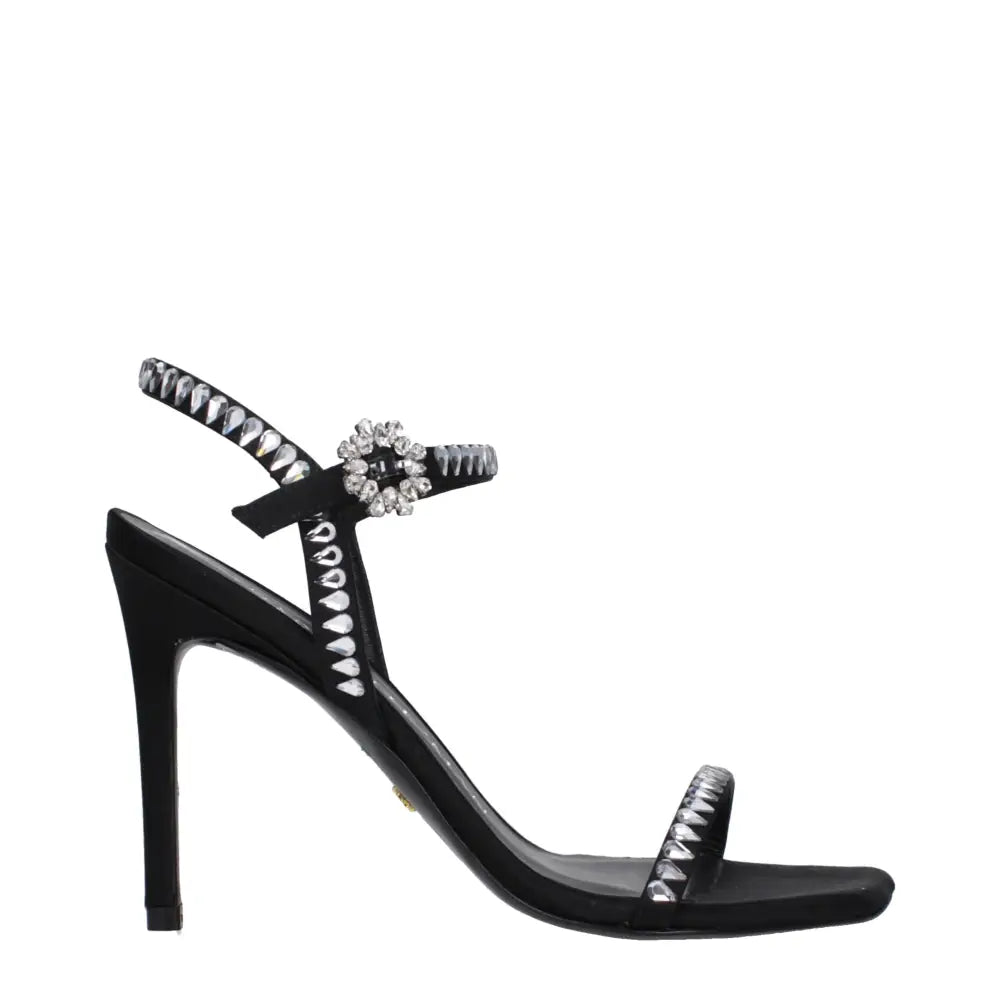 Stuart Weitzman Black Satin Stiletto Heels Sandals