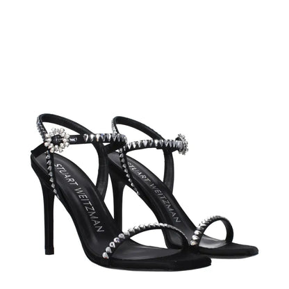 Stuart Weitzman Black Satin Stiletto Heels Sandals