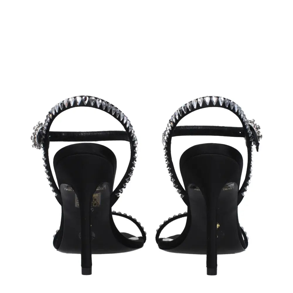 Stuart Weitzman Black Satin Stiletto Heels Sandals