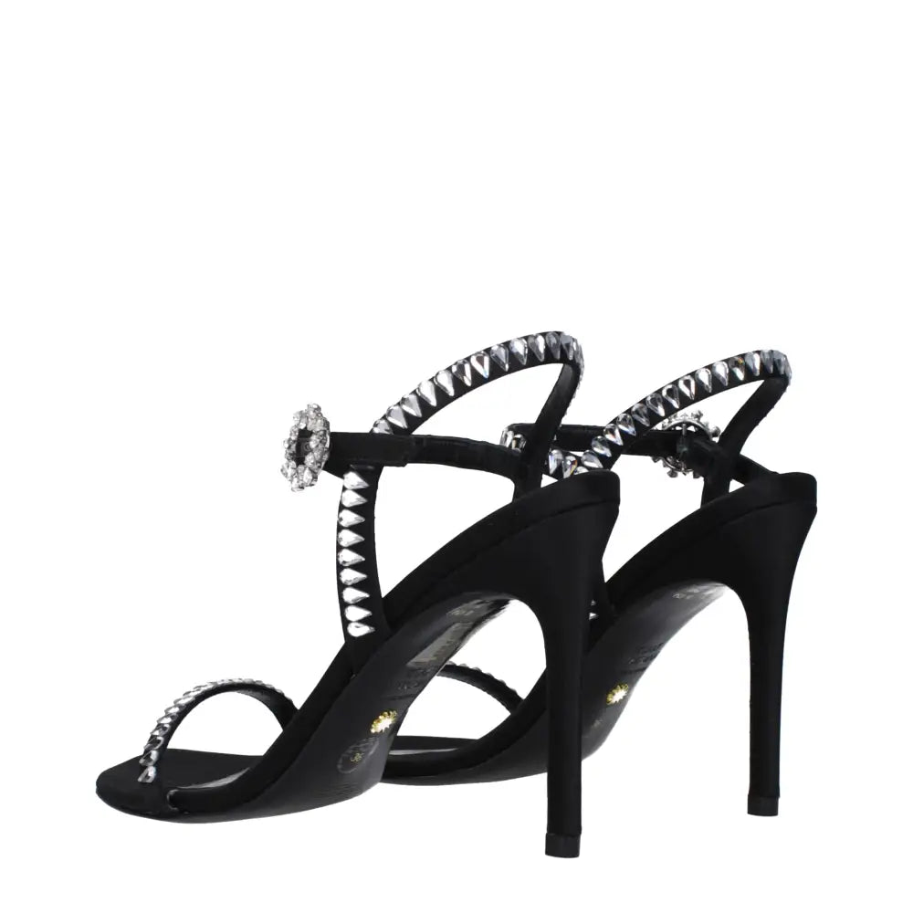 Stuart Weitzman Black Satin Stiletto Heels Sandals