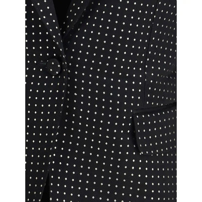 Tom Ford black silk coat med subtilt hvid prikket mønster