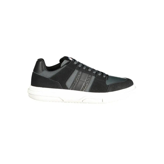 Tommy Hilfiger black suede sneaker with gray accents and white sole