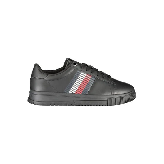 Tommy hilfiger black polyester sneaker med sorte læder og stribet design