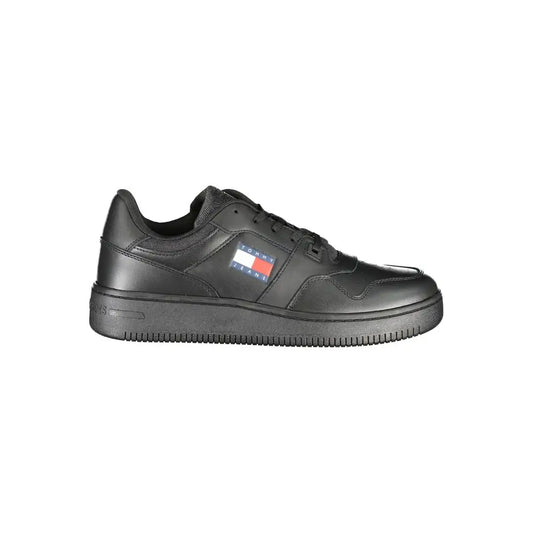 Tommy hilfiger black polyester low-top sneaker med glans læder