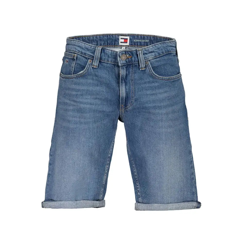 Tommy Hilfiger blå bomuldsshorts med rullet kant og nyde sommerens outlet mærkevarer