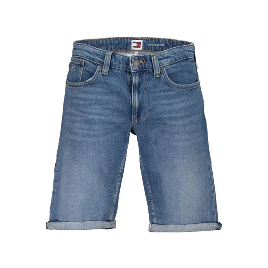 Tommy Hilfiger blå bomuldsshorts med rullet kant og nyde sommerens outlet mærkevarer