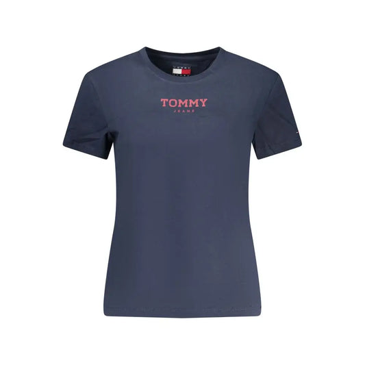 Tommy Hilfiger blå bomuld kvinders t-shirt med pink logo