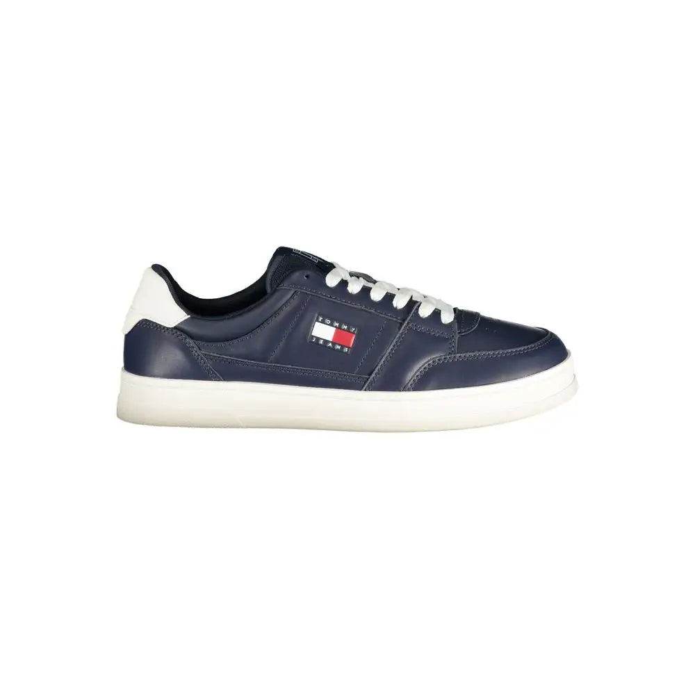 Tommy Hilfiger blue leather sneaker med hvide snører og flag-logo