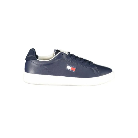 Tommy Hilfiger blå lædersneakers med flaglogo fra det klassiske outlet mærkevarer