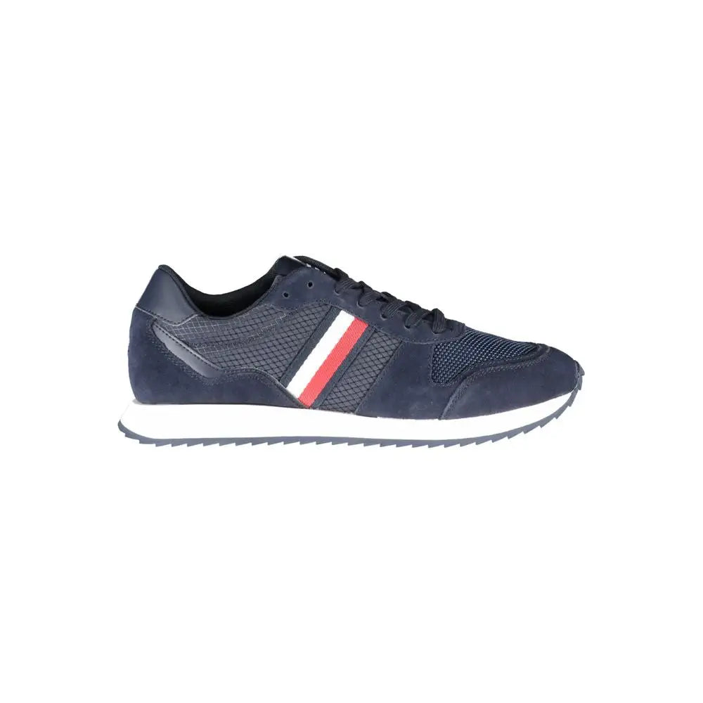 Tommy Hilfiger blue polyester sneakers i marineblå semsket og mesh med rød-hvid stribe