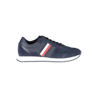Tommy Hilfiger blue polyester sneakers i marineblå semsket og mesh med rød-hvid stribe